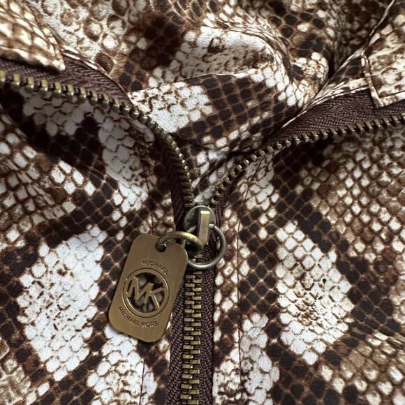 NEW Michael Kors Snakeskin Brown Full Zip Shirt Pockets Logo Long Sleeve Mobwife - Picture 2 of 9